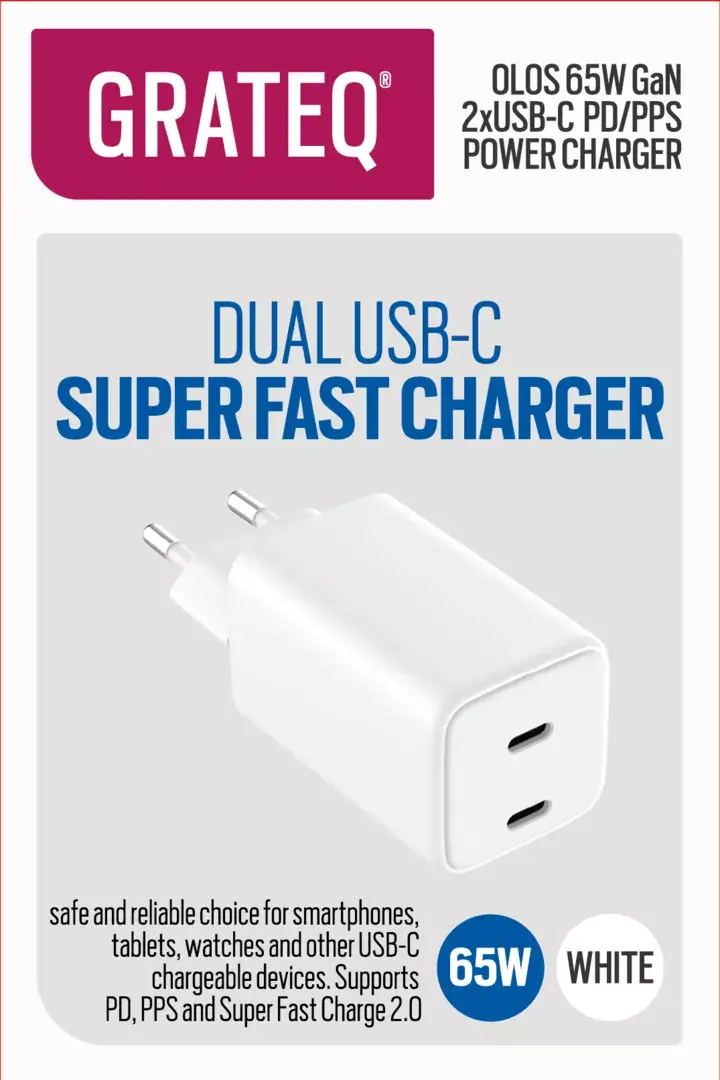 Зарядное устройство GRATEQ OLOS PD/PPS 2xUSB-C 65W Photo 2