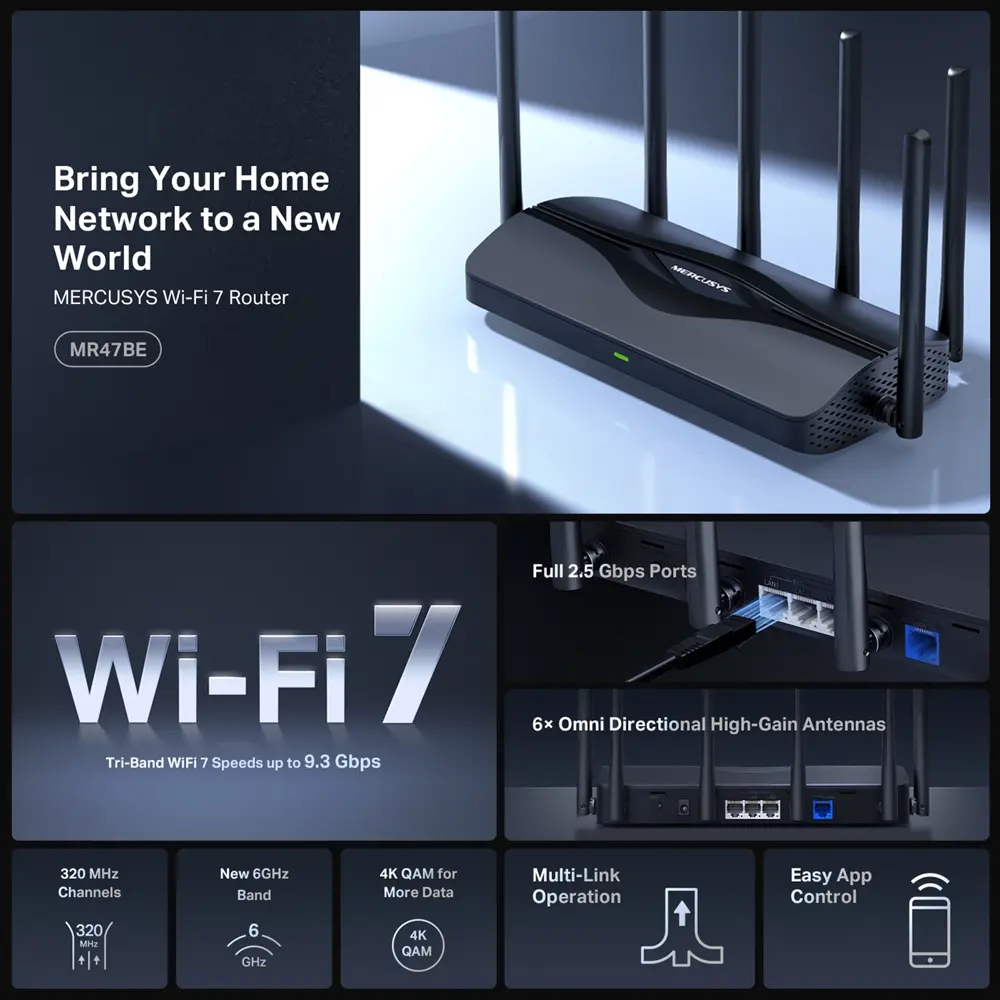 MERCUSYS MR47BE настольный роутер Wi‑Fi 7 Photo 3
