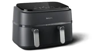 Philips 3000 series NA351/00 Dubultā karstā gaisa friteris ar 9 L ietilpību, 1.5 kg pārtikas ietilpību, 2750 W jaudu, skārienvadību, LED displeju un pelēku apdari