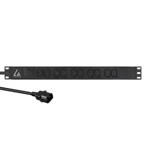 Lanview LVR-2MC14-SPD-C13X10 Pamata strāvas sadales bloks 1U Vienfāzes 8 AC kontaktligzdas C13 C14 Kabelis 2m 230V 13A Melns