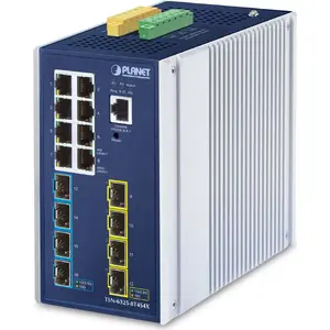 PLANET TSN-6325-8T4S4X Industrial L3 Managed Gigabit Ethernet Switch with 8 RJ-45 Ports, 4 SFP and 4 SFP+ Slots
