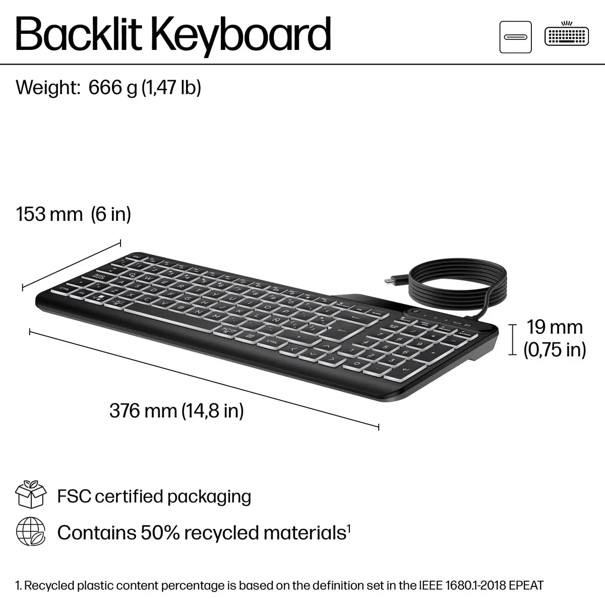 Проводная клавиатура HP 405 Multi-Device с подсветкой Photo 9