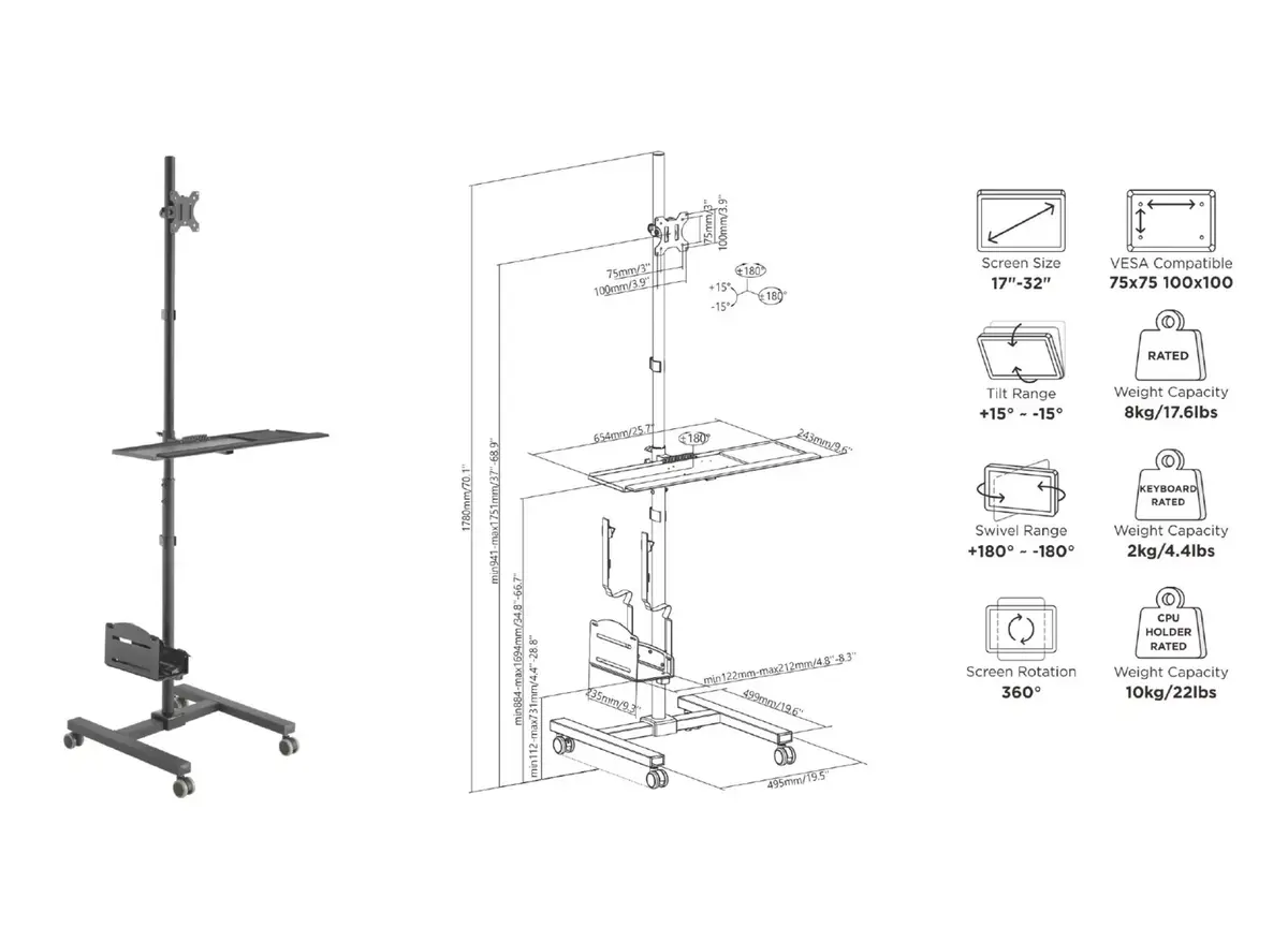Multimediju rati Equip 17"-32" Viena monitora mobilā darba stacija Photo 14