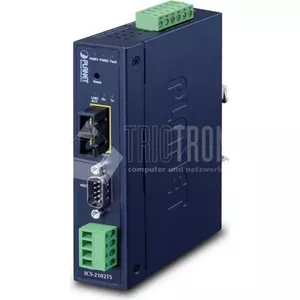 Serial server PLANET P30 Industrial 1-Port ICS-2102TS — 1 serial port, LED indicators, blue, 32×87.8×135 mm, 386 g