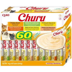 Wet cat treats INABA Churu Variety Box — Chicken paste treats, 60 × 14 g tubes, grain-free, gluten- and soy-free