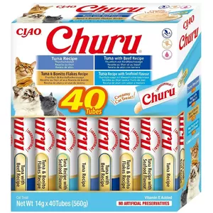 Влажные лакомства для кошек INABA Churu Variety Box — Тунец, 40 × 14 г пастообразные паучи, без зерна, без глютена