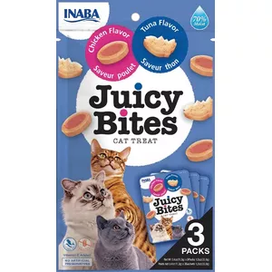 Влажные лакомства для кошек INABA Juicy Bites курица и тунец 3 x 11 г саше, без злаков, белок 24%, влажность 71%