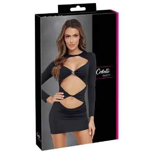 Мини-платье cottelli collection модель 27185961041, черное, размер L, с длинными рукавами, эластичное 90% полиэстер 10% спандекс