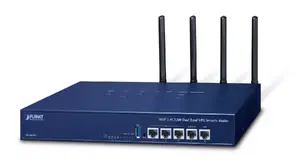 Tabletop wireless router PLANET VR-300W5 with Gigabit Ethernet, 5 LAN ports, external antennas, metal housing, blue