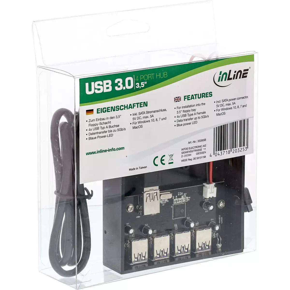 4-портовый USB 3.0 панельный хаб InLine 33395B Photo 3