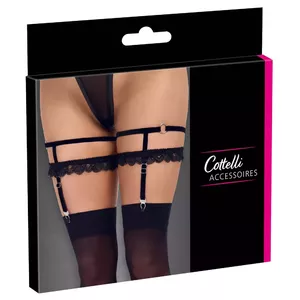 Подвязки cottelli collection модель 24609391131 L/XL, регулируемые эластичные лямки, чёрные, бархат и кружево