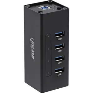 InLine USB 3.0 Концентратор на 4 порта в алюминиевом корпусе с блоком питания 2.5A USB 3.2 Gen 1 Type-A 5000 Мбит/с Черный