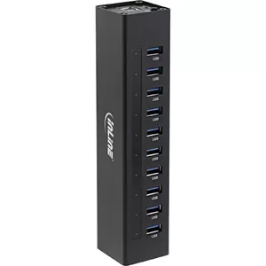 USB Хаб InLine 10 Портов Алюминиевый Корпус с 4A Блоком Питания Черный