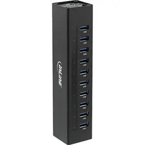 InLine USB 3.0 10-портовый концентратор в алюминиевом корпусе с блоком питания 4А черный USB 3.2 Gen 1 Type-A 5000 Мбит/с
