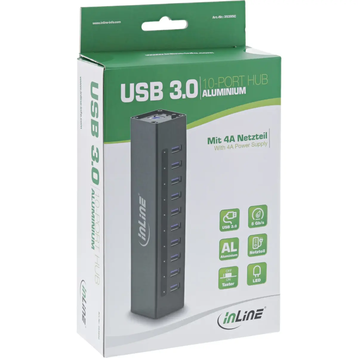 InLine USB 3.0 10 Port Hub with 4A Power Supply Photo 4