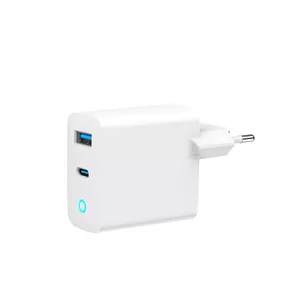 GEMBIRD 2-портовое 30W GaN USB быстрозарядное устройство LED белое — 1x USB-C PD 30W, 1x USB-A, 100–240В, 92 г