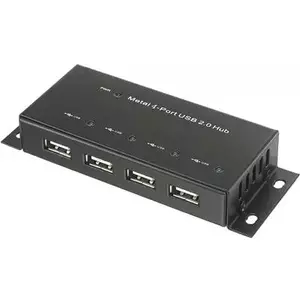 USB-хаб Renkforce 1610328 — 4 порта USB 2.0, металлический корпус, настенный монтаж, чёрный