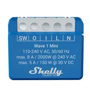 Смарт-реле Shelly Qubino Wave 1 Mini беспроводное 110–240В, 8A AC / 5A DC, 868.4 МГц, для помещения, синий