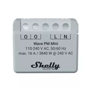 Vieds slēdzis Shelly Qubino Wave PM Mini pelēks, bezvadu, 110–240V, 16A, 24–30V DC, 868.4 MHz
