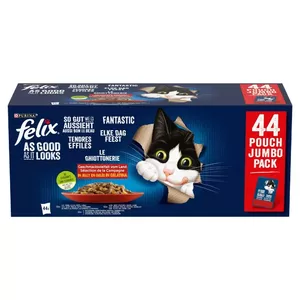 Влажный корм для кошек Purina Nestle Felix 44 x 85 г паучи — говядина, курица, утка, ягнёнок; для взрослых; влагосодержание 82%, белок 11,5%