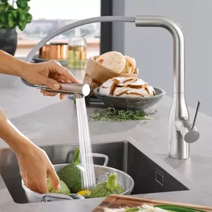 GROHE Essence Bathroom Sink Faucet, Stainless Steel, Lever Handle