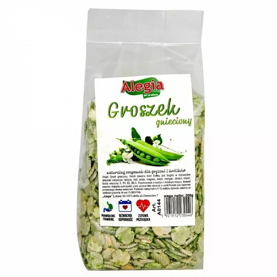 Sasmalcinātas zirņi barības piedeva grauzējiem un