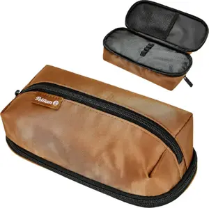 Пенал Pelikan Faulenzer Quattro Twill cognac — текстильный на молнии, органайзер