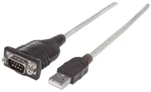 Manhattan USB-A to Serial Converter Cable 1.8m Male to Male Serial RS232 COM DB9 Prolific PL-2303RA Chip Black and Silver