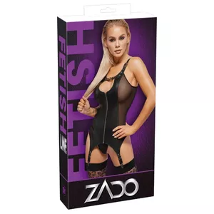 Corset ZADO M Black Lamb Nappa with Powernet Insets, Front Zip, Adjustable Straps (size M)