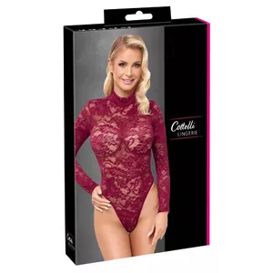 Body (long-sleeve) cottelli collection Lace Body L Red — ornamental lace, thong, press-stud crotch, 90% polyamide 10% spandex