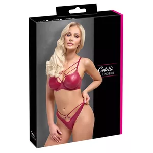 Комплект Cottelli Collection: бюстгальтер с косточками и стринги, размер 75B, красный, лаковый, 90% полиэстер/10% спандекс