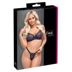 Комплект cottelli collection 75B — бюстгальтер с косточками и стринги, чёрный, кружево, основной материал 90% полиэстер/10% спандекс