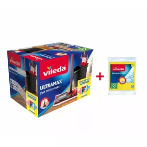 Floor mop VILEDA Ultramax BOX 177453 with refillable microfiber head, wringer bucket, 3 washable wipes, black