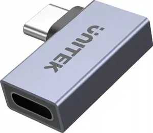 USB-C adapter Unitek A1040GY01 40Gbps flat right-angle, USB-C male to USB-C female