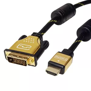 Video kabeļa adapteris ROLINE 11.04.5896 1.5m HDMI Type A DVI-D Melns Zelta