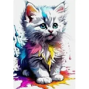 Diamond mosaic kit Norimpex White kitten — craft mosaic set with resin rhinestones, canvas panel (NO-2000109)