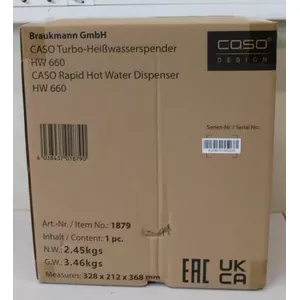 SALE OUT. Caso HW 660 Turbo hot water dispenser, Power 2600 W, Capacity 2.7 L, Black/Stainless steel, DAMAGED PACKAGING | Caso | Turbo hot water dispenser | HW 660 | Water Dispenser | 2600 W | 2.7 L | Black/Stainless steel | DAMAGED PACKAGING