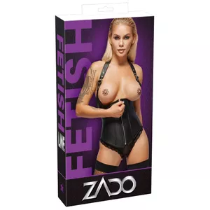 Corset ZADO CL 20010711061 — Unlined Lamb Leather Halterneck Corset with Front Zip, Size 2XL, Black