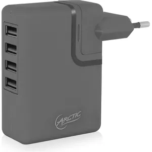 Arctic Charger Pro 4 — сетевое зарядное устройство 4 порта USB, вход 100–240 В, выход 5 В, серое