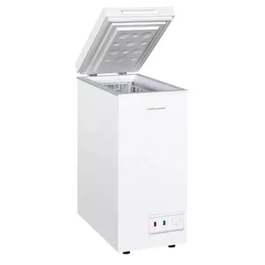 Kravas saldētava Scandomestic CF51WE — 51 L tilpums, enerģijas klase E, sasaldēšana 3 kg/24h, balta