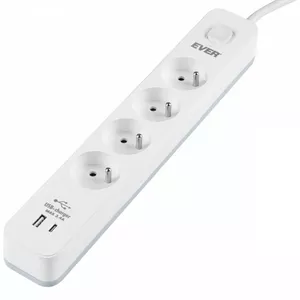 Сетевой фильтр EVER с защитой от перенапряжения 4 розетки + 1 AC, 1 C USB 1000J