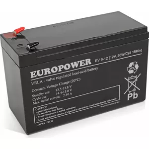 Свинцово‑кислотный AGM аккумулятор europower EV9-12 12V 9Ah для резервного питания и ИБП