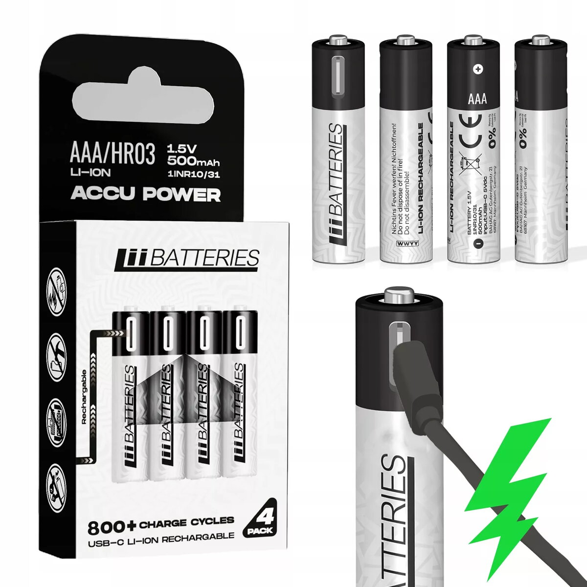 Liibattaries USB-C перезаряжаемые AAA батареи 500mAh (4 шт.) Photo 4