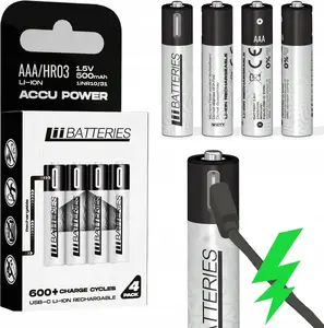 Liibattaries USB-C uzlādējamas litija jonu AAA baterijas 500mAh (4 gab.)