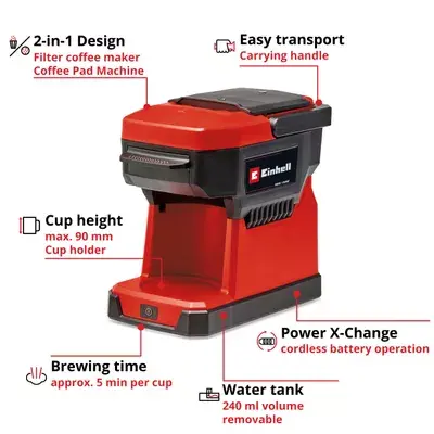 Kafijas automāts Einhell 0.24 L TE-CF 18 Li-Solo Photo 4