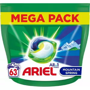 Laundry detergent capsules Ariel Mountain Spring, single-dose washing caps, 63 pcs