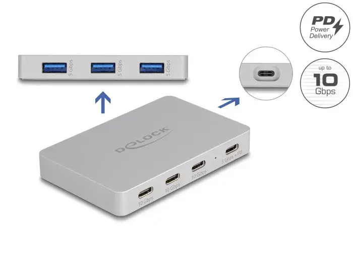 DeLOCK 7 Портовый USB Хаб 4 x USB Type-C 3 x USB Type-A Photo 2