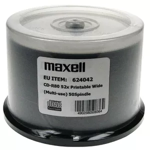 CD-R diski MAXELL 700 MB 52x, 80 min, ar iespēju drukāt, 50 gab. (624042.00.AS)