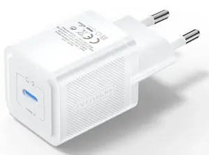Vention mobile charger FEPW0-EU — 20W USB-C AC indoor charger for smartphone, tablet, smartwatch, headphones, white