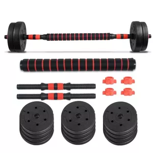 Hanteļu un stieņa komplekts Tomaz Sport TS DB-20-RED — kopējais svars 20 kg, regulējams stienis un hanteļi